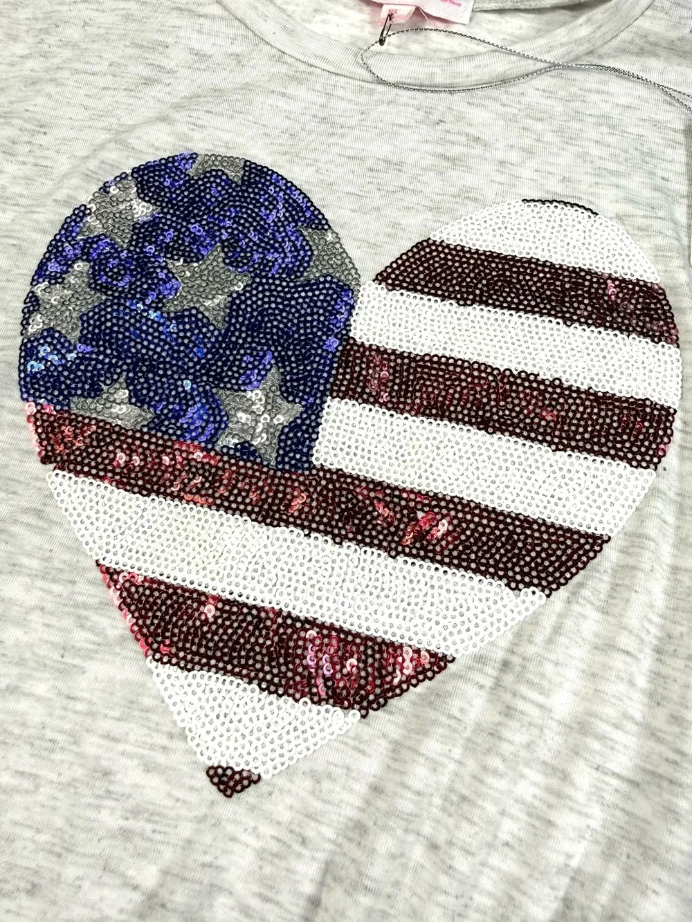 NWT POOF GIRL Patriotic Sequin Heart Tie Front Top XL Americana USA 4th July NEW